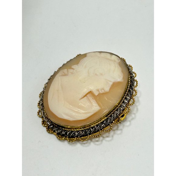 Vintage Cameo Pin Brooch Genuine Carved Shell Gold Gilded Setting Brooch Pendant - Picture 3 of 7